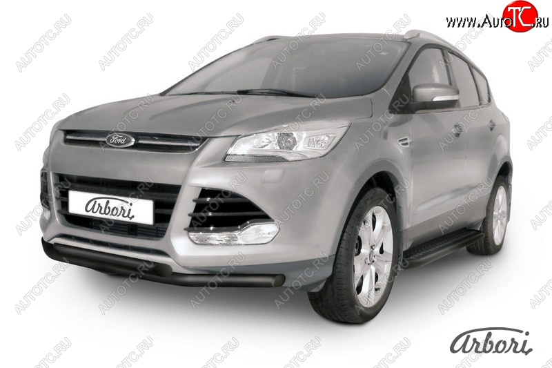 6 119 р. Защита переднего бампера Arbori (черная, 2 трубы d57 mm). Ford Kuga 2 дорестайлинг (2013-2016)  с доставкой в г. Москва