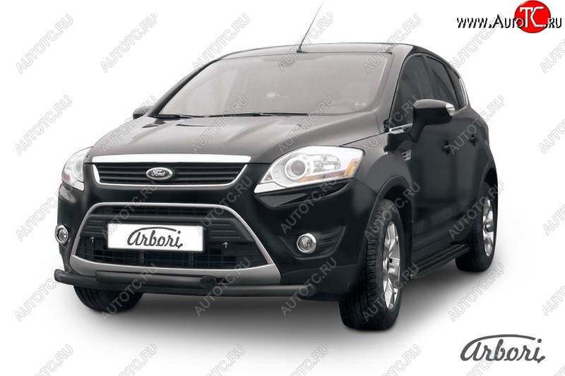 1 349 р. Защита переднего бампера Arbori (черная, 2 трубы d57 и 57 mm) Ford Kuga 1 (2008-2013)  с доставкой в г. Москва