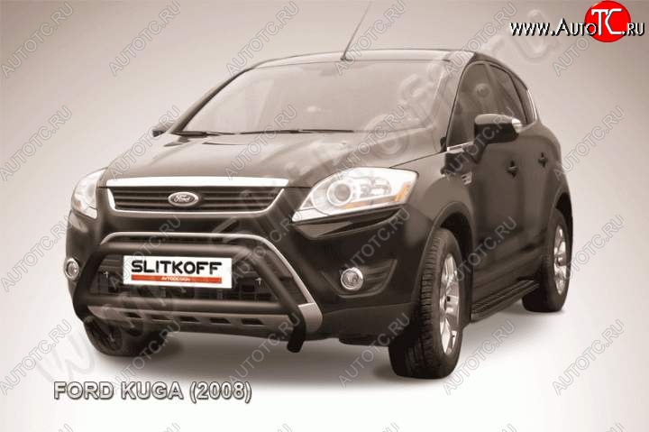 18 999 р. Кенгурятник d57 Slitkoff (низкий с перемычкой) Ford Kuga 1 (2008-2013) (Цвет: серебристый)  с доставкой в г. Москва