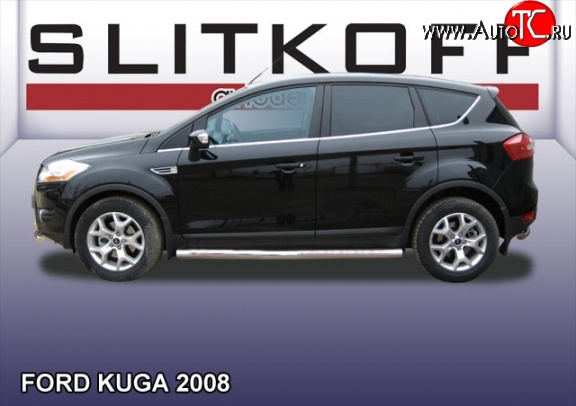 16 849 р. Защита порогов из круглой трубы диаметром 76 мм Slitkoff Ford Kuga 1 (2008-2013) (Нержавейка, Полированная)  с доставкой в г. Москва