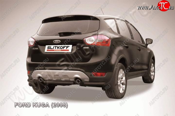 4 999 р. Защита заднего бампера d57 Slitkoff (d57, черная, короткая)  Ford Kuga  1 (2008-2013) (Цвет: серебристый)  с доставкой в г. Москва