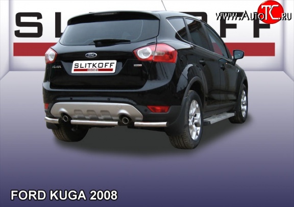 5 599 р. Защита заднего бампера из короткой трубы диаметром 57 мм Slitkoff Ford Kuga 1 (2008-2013) (Нержавейка, Полированная)  с доставкой в г. Москва