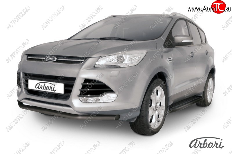 7 019 р. Защита переднего бампера Arbori (черная, 1 труба d57 mm). Ford Kuga 2 дорестайлинг (2013-2016)  с доставкой в г. Москва