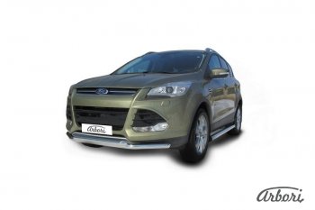 16 999 р. Защита переднего бампера Arbori (нержавейка, 2 трубы d57 и 57 mm) Ford Kuga 2 дорестайлинг (2013-2016)  с доставкой в г. Москва. Увеличить фотографию 2