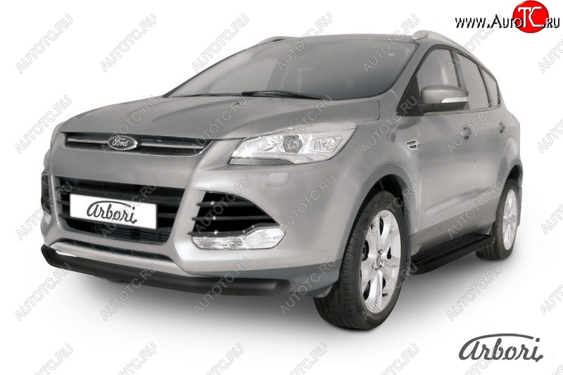 7 019 р. Защита переднего бампера Arbori (черная, 1 труба d76 mm). Ford Kuga 2 дорестайлинг (2013-2016)  с доставкой в г. Москва