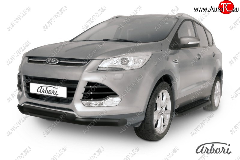 8 369 р. Защита переднего бампера Arbori (черная, 2 трубы d76 и 57 mm) Ford Kuga 2 дорестайлинг (2013-2016)  с доставкой в г. Москва