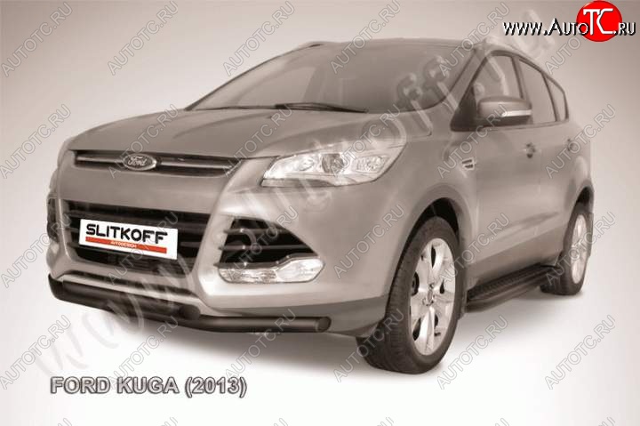 8 999 р. Защита переднего бампера Slitkoff (труба d57/d57) Ford Kuga 2 дорестайлинг (2013-2016) (Цвет: серебристый)  с доставкой в г. Москва