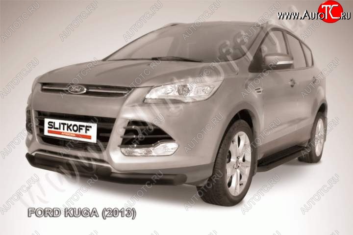 11 299 р. Защита переднего бампера Slitkoff (труба d76/d57)  Ford Kuga  2 (2013-2016) дорестайлинг (Цвет: серебристый)  с доставкой в г. Москва