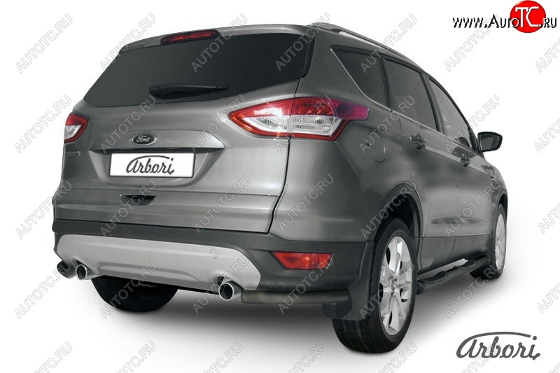 5 399 р. Защита заднего бампера Arbori (уголки, черная, 1 труба d57 mm). Ford Kuga 2 дорестайлинг (2013-2016)  с доставкой в г. Москва