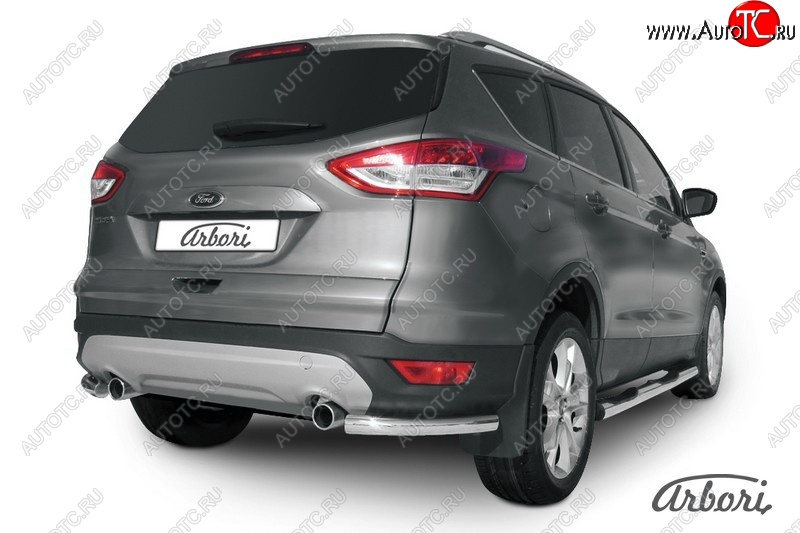 6 389 р. Защита заднего бампера Arbori (уголки, нержавейка, 1 труба d57 mm). Ford Kuga 2 дорестайлинг (2013-2016)  с доставкой в г. Москва