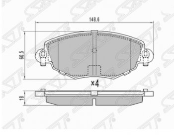 1 249 р. Комплект передних тормозных колодок SAT Ford Transit цельнометаллический фургон дорестайлинг (2000-2006)  с доставкой в г. Москва. Увеличить фотографию 1