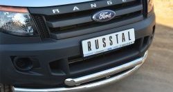 26 999 р. Защита переднего бампера (2 трубыØ76 и 63 мм, нержавейка) SLITKOFF Ford Ranger RapCab дорестайлинг (2011-2016)  с доставкой в г. Москва. Увеличить фотографию 2