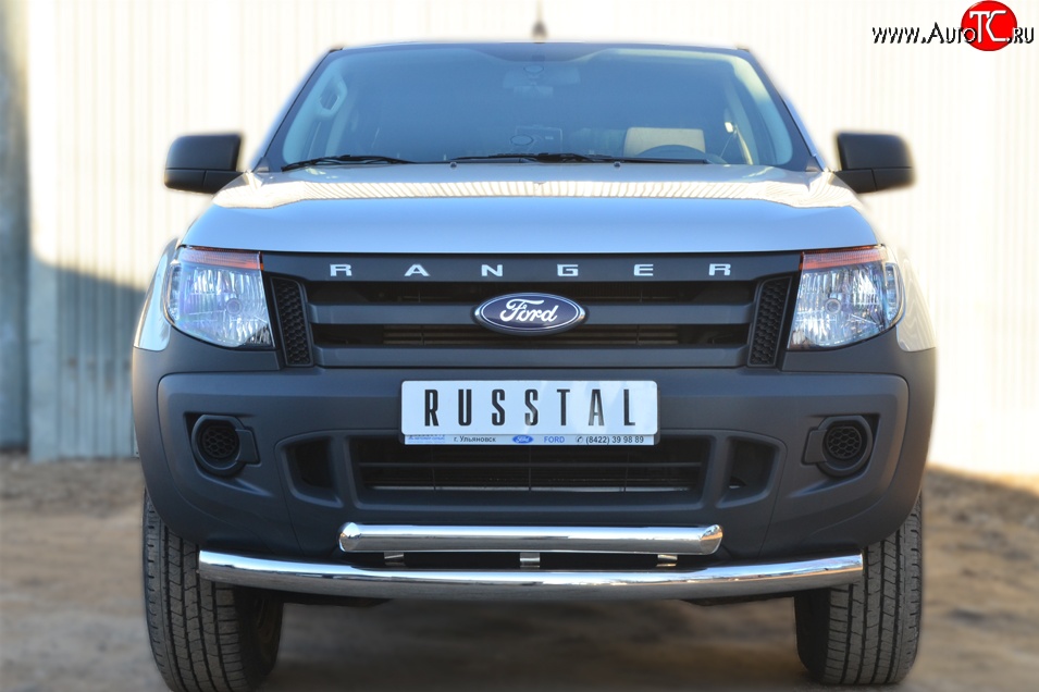 26 999 р. Защита переднего бампера (2 трубыØ76 и 63 мм, нержавейка) SLITKOFF Ford Ranger RapCab дорестайлинг (2011-2016)  с доставкой в г. Москва