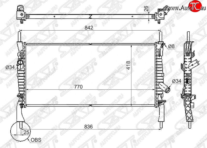 8 699 р. Радиатор двигателя SAT (пластинчатый, 2.2TD/2.3/2.4TD, МКПП) Ford Transit цельнометаллический фургон (2006-2014)  с доставкой в г. Москва