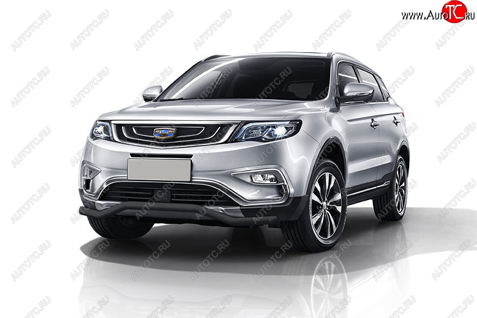 10 749 р. Защита переднего бампера Slitkoff (волна, d57 мм) Geely Atlas NL3 (2016-2022) (Сталь с полимерным покрытием. Цвет: чёрный)  с доставкой в г. Москва