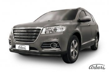 Защита переднего бампера Arbori (черная, 1 труба d57 mm). Haval H6 (2016-2023)