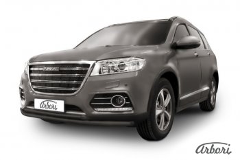 Защита переднего бампера Arbori (черная, 2 трубы d57 и 42 mm) Haval H6 (2016-2023)