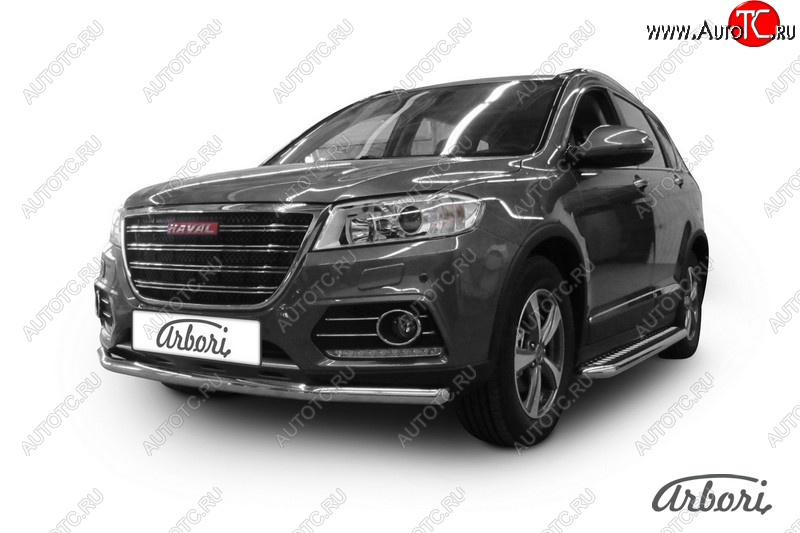 11 249 р. Защита переднего бампера Arbori (нержавейка, 2 трубы d57 и 42 mm) Haval H6 (2016-2023)  с доставкой в г. Москва