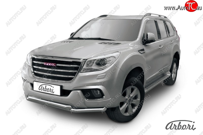 14 363 р. Защита переднего бампера Arbori (нержавейка, 2 трубы d57 и 57 mm) Haval H9 дорестайлинг (2015-2017)  с доставкой в г. Москва