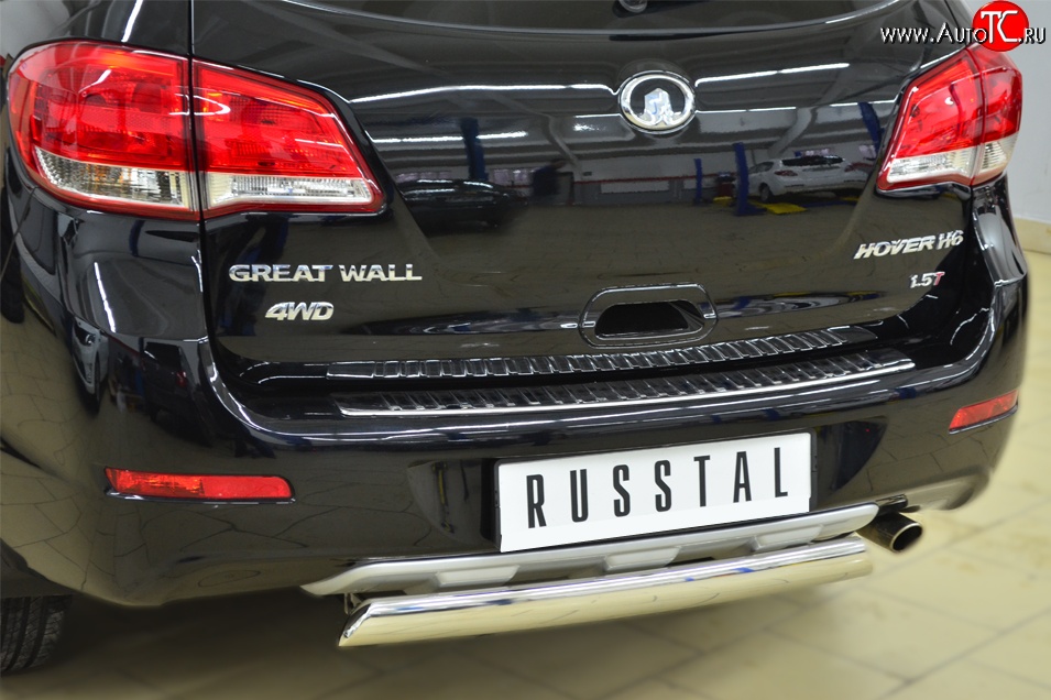 9 999 р. Защита заднего бампера (Ø75x42 мм, нержавейка) Russtal  Great Wall Hover H6 (2012-2016)  с доставкой в г. Москва