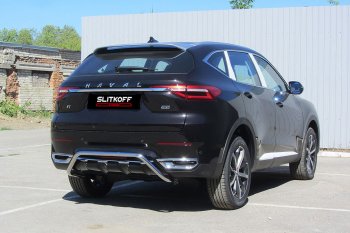 15 549 р. Защита заднего бампера (Ø42 мм, нержавейка) Slitkoff Haval F7  дорестайлинг (2018-2022)  с доставкой в г. Москва. Увеличить фотографию 1