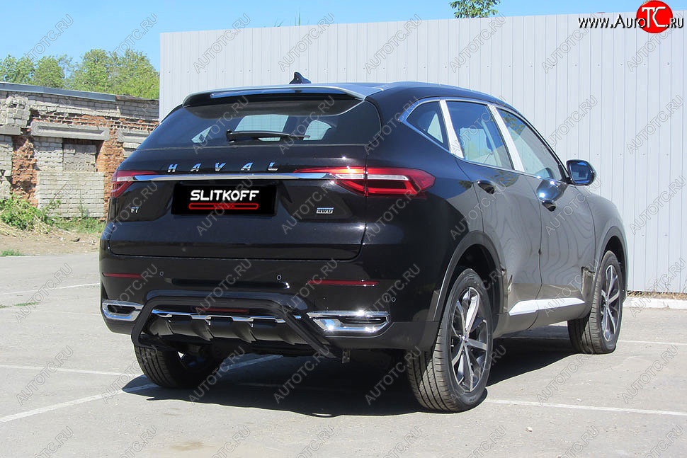 9 399 р. Защита заднего бампера (Ø42 мм скоба, окрашенная) Slitkoff Haval F7x  дорестайлинг (2019-2022) (цвет: черный)  с доставкой в г. Москва