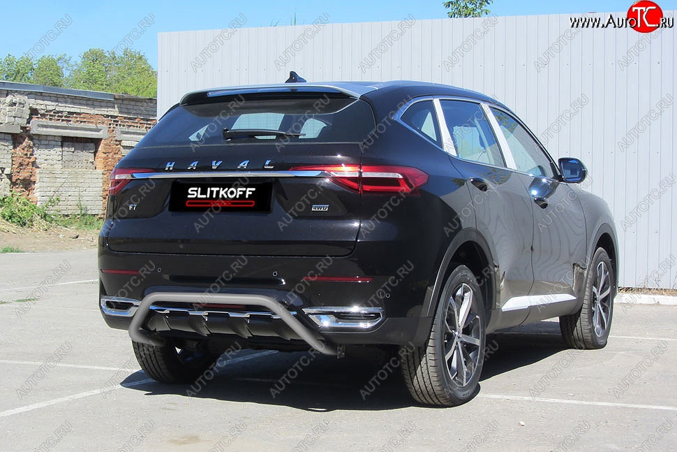 10 849 р. Защита заднего бампера (Ø42 мм скоба, окрашенная) Slitkoff  Haval F7 - F7x (цвет: серебро)  с доставкой в г. Москва