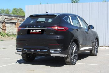 4 649 р. Защита заднего бампера (Ø57 мм уголки, окрашенная) Slitkoff Haval F7  дорестайлинг (2018-2022) (цвет: серебро)  с доставкой в г. Москва. Увеличить фотографию 1