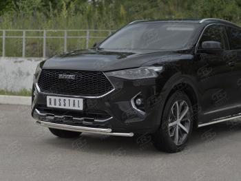 13 999 р. Защита переднего бампера (Ø42 мм, нержавейка, 4WD) SLITKOFF  Haval F7x (2019-2022) дорестайлинг (полированная нержавейка)  с доставкой в г. Москва. Увеличить фотографию 2