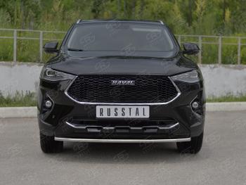 Защита переднего бампера (Ø42 мм, нержавейка, 4WD) SLITKOFF Haval (Хавал) F7x (ф7икс) (2019-2022) дорестайлинг