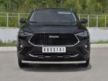 Защита переднего бампера (Ø63 мм секции, нержавейка, 1,5 4WD) SLITKOFF Haval (Хавал) F7x (ф7икс) (2019-2022) дорестайлинг