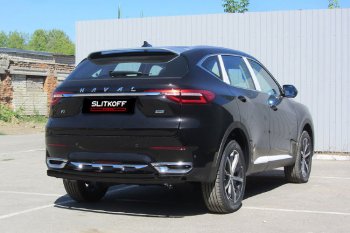 Защита заднего бампера (d57+d42) Slitkoff Haval F7x дорестайлинг (2019-2022) ()