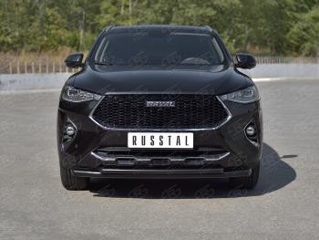 12 349 р. Защита переднего бампера SLITKOFF (Ø57 секции/Ø42 дуга)  Haval F7x (2019-2022) дорестайлинг (нержавейка с полимерным покрытием, черный)  с доставкой в г. Москва. Увеличить фотографию 2