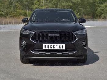 9 999 р. Защита переднего бампера (1.5 4WD Ø57 мм) SLITKOFF  Haval F7x (2019-2022) дорестайлинг (нержавейка с полимерным покрытием, черный)  с доставкой в г. Москва. Увеличить фотографию 4