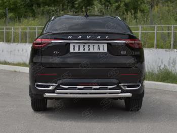 8 349 р. Защита заднего бампера (2 трубы Ø63 и 42 мм, нержавейка) Russtal  Haval F7x (2019-2022)  дорестайлинг  с доставкой в г. Москва. Увеличить фотографию 2