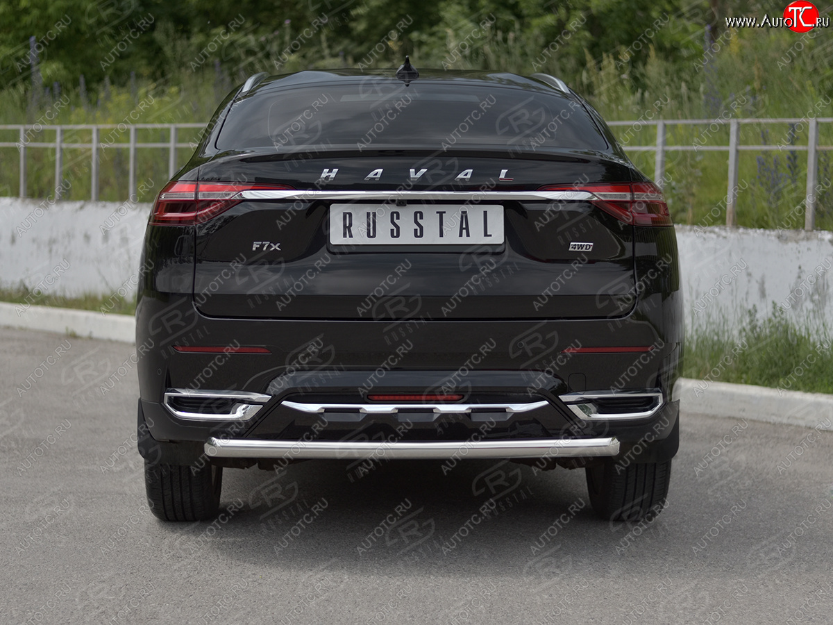 11 899 р. Защита заднего бампера (Ø63 мм, нержавейка) Russtal  Haval F7x (2019-2022)  дорестайлинг  с доставкой в г. Москва