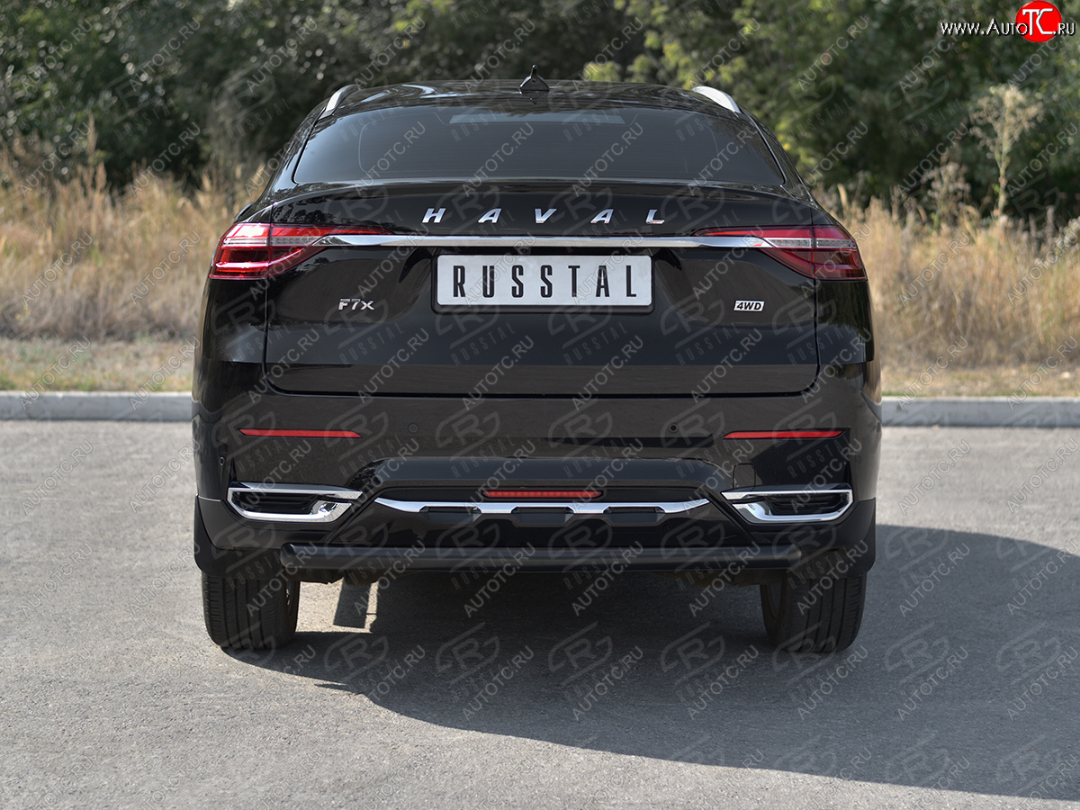 6 999 р. Защита заднего бампера (Ø63 мм, окрашенная) Russtal  Haval F7x (2019-2022)  дорестайлинг (цвет черный муар)  с доставкой в г. Москва