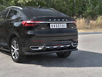 9 399 р. Защита заднего бампера (1.5 4WD Ø57 мм) SLITKOFF Haval F7x дорестайлинг (2019-2022) (нержавейка с полимерным покрытием, черный)  с доставкой в г. Москва. Увеличить фотографию 1