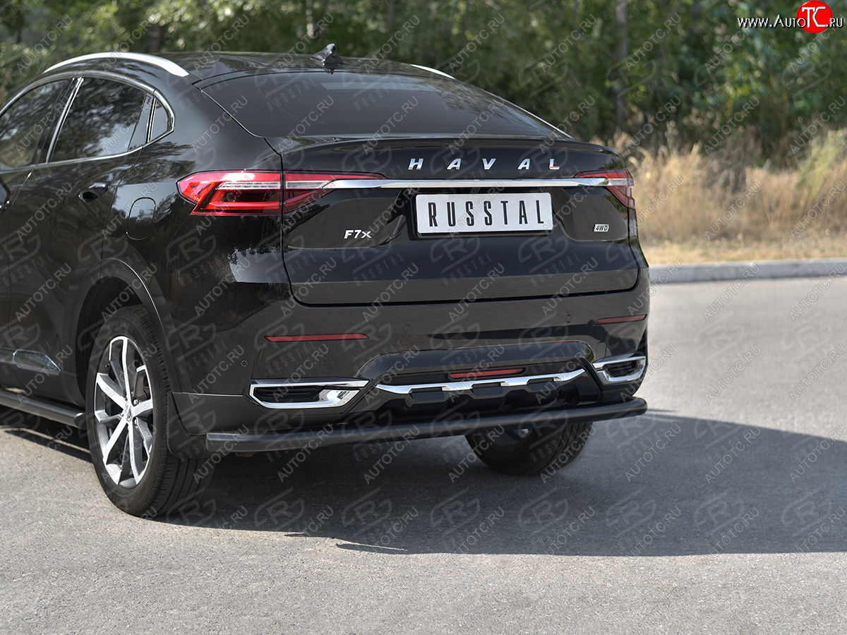 9 399 р. Защита заднего бампера (1.5 4WD Ø57 мм) SLITKOFF Haval F7x дорестайлинг (2019-2022) (нержавейка с полимерным покрытием, черный)  с доставкой в г. Москва