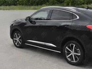 23 749 р. Защита порогов (Ø75x42 мм, с проступью) Russtal Haval F7x  дорестайлинг (2019-2022) (полированная нержавейка)  с доставкой в г. Москва. Увеличить фотографию 1