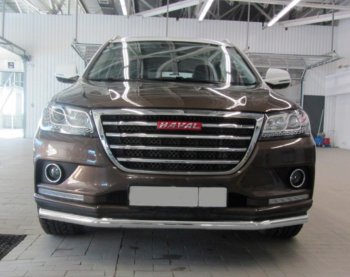 6 999 р. Защита переднего бампера Slitkoff (Ø 57 мм). Haval H2 (2014-2021) (Сталь с полимерным покрытием. Цвет: серебристый)  с доставкой в г. Москва. Увеличить фотографию 1