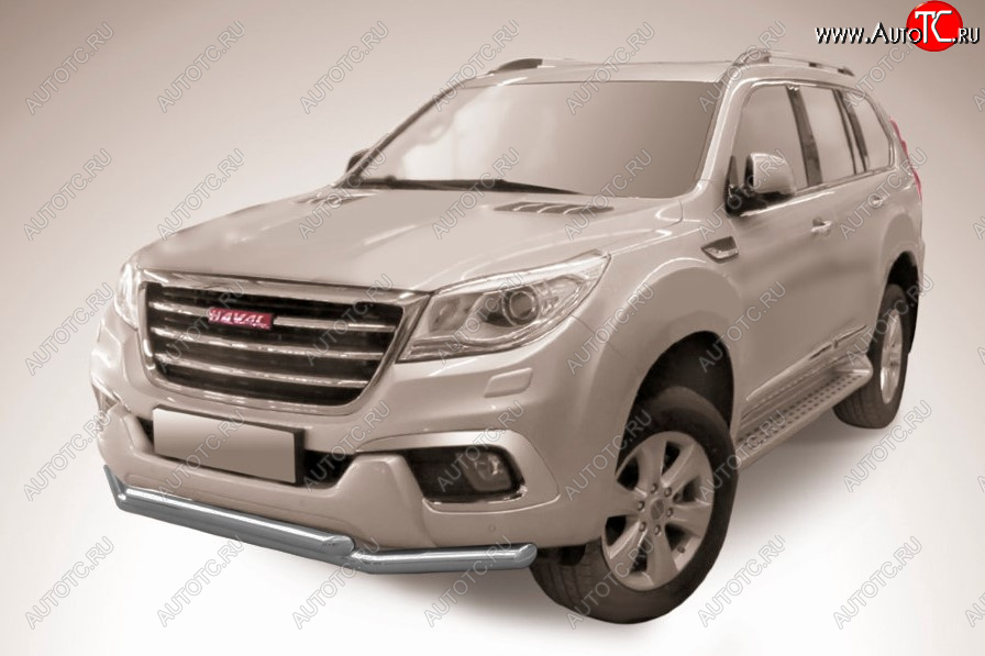 9 999 р. Защита переднего бампера Slitkoff (Ø 57+Ø 57, двойная).  Haval H9 (2017-2019) 1-ый рестайлинг (Сталь с полимерным покрытием. Цвет: серебристый)  с доставкой в г. Москва