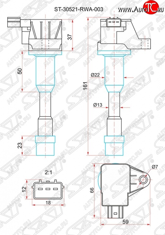 1 429 р. Катушка зажигания SAT  Honda Civic ( FD,  FK,FN) (2005-2011) седан дорестайлинг, хэтчбэк 5 дв. дорестайлинг, седан рестайлинг, хэтчбэк 5 дв. рестайлинг  с доставкой в г. Москва