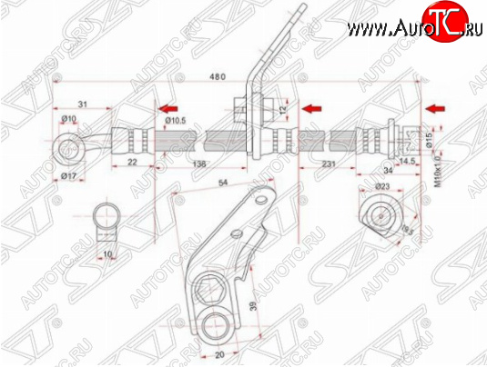 1 049 р. Левый передний тормозной шланг SAT (Таиланд) Honda Accord CL седан дорестайлинг (2002-2005)  с доставкой в г. Москва