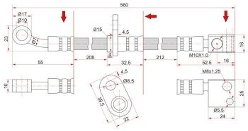 Тормозной шланг передний SAT (левый) Honda Fit Aria GD дорестайлинг седан (2002-2005)