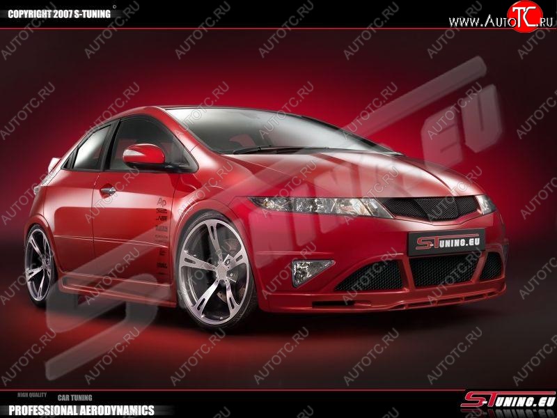 4 499 р. Пороги накладки S-tuning Honda Civic FK,FN хэтчбэк 5 дв. дорестайлинг (2005-2008)  с доставкой в г. Москва