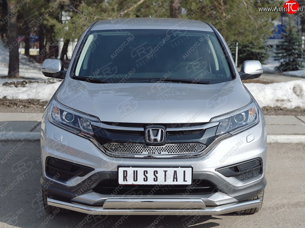 2 899 р. Защитная решётка радиатора (рестайлинг) Russtal (нержавейка) Honda CR-V RM1,RM3,RM4 дорестайлинг (2012-2015) (Неокрашенная)  с доставкой в г. Москва