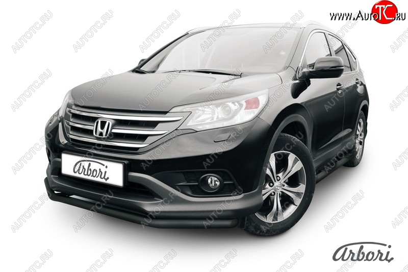 6 209 р. Защита переднего бампера Arbori (черная, 1 труба d57 mm). Honda CR-V RM1,RM3,RM4 дорестайлинг (2012-2015)  с доставкой в г. Москва