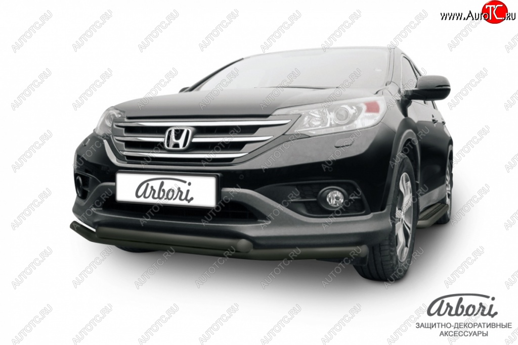 9 989 р. Защита переднего бампера Arbori (черная, 2 трубы d57 и 57 mm) Honda CR-V RM1,RM3,RM4 дорестайлинг (2012-2015)  с доставкой в г. Москва