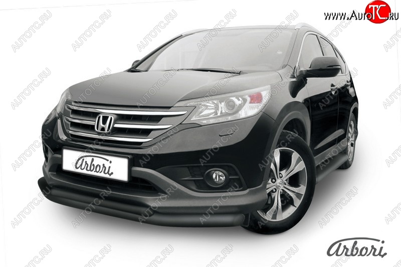 8 459 р. Защита переднего бампера Arbori (черная, 2 трубы d76 и 57 mm) Honda CR-V RM1,RM3,RM4 дорестайлинг (2012-2015)  с доставкой в г. Москва